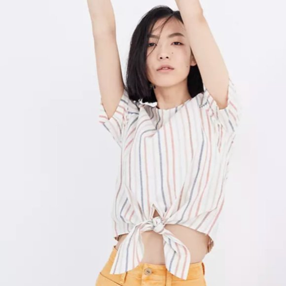 Madewell Tops - NWOT madewell button-back tie tee rainbow striped